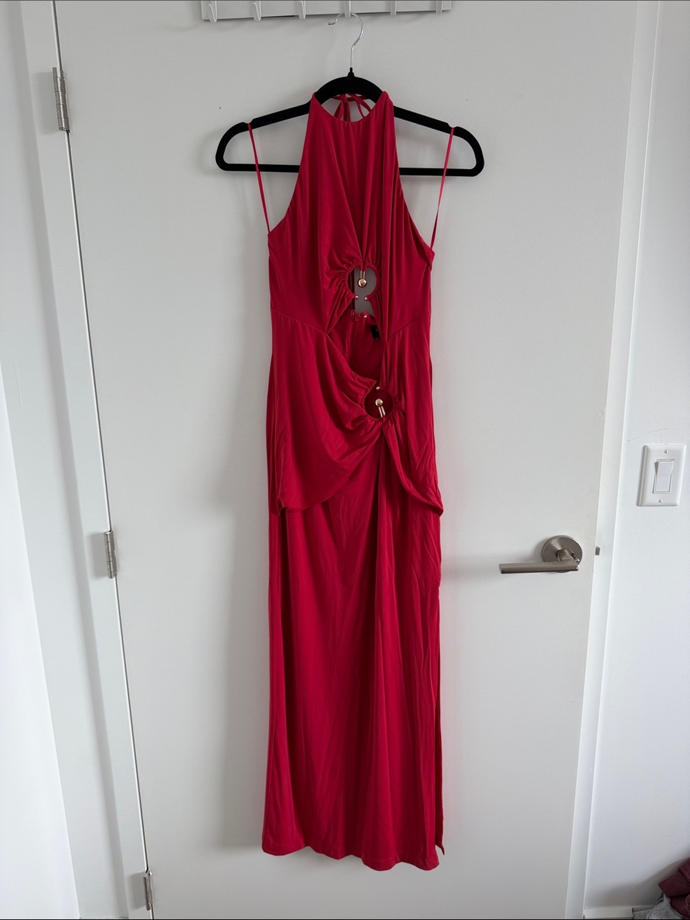 Bardot Hot Pink Halter Maxi Dress with Ring Cutouts
